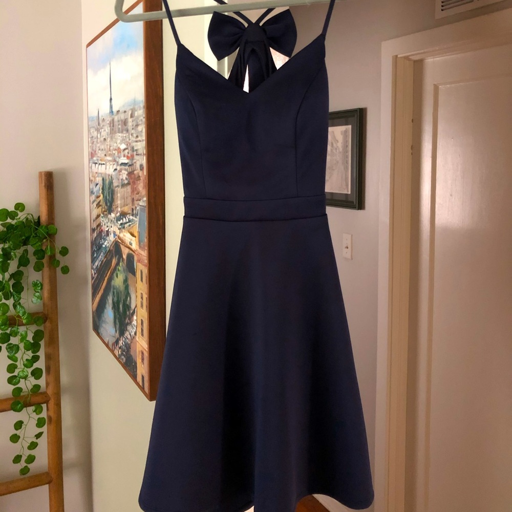 Navy Cocktail Dress with Bow Back